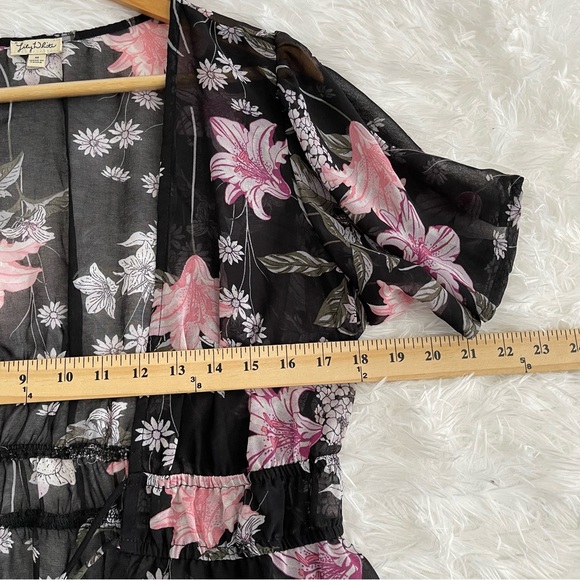 Lily White Floral Tie Front Swim Coverup Woman’s Medium High Low Short Sleeve - Picture 4 of 5